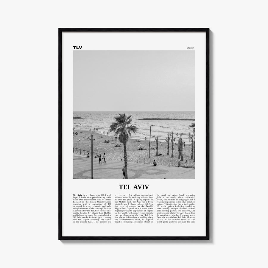 Tel Aviv no. 3 black & white newspaper poster of Israel – vertical wall art, unframed print shown in interior mockup