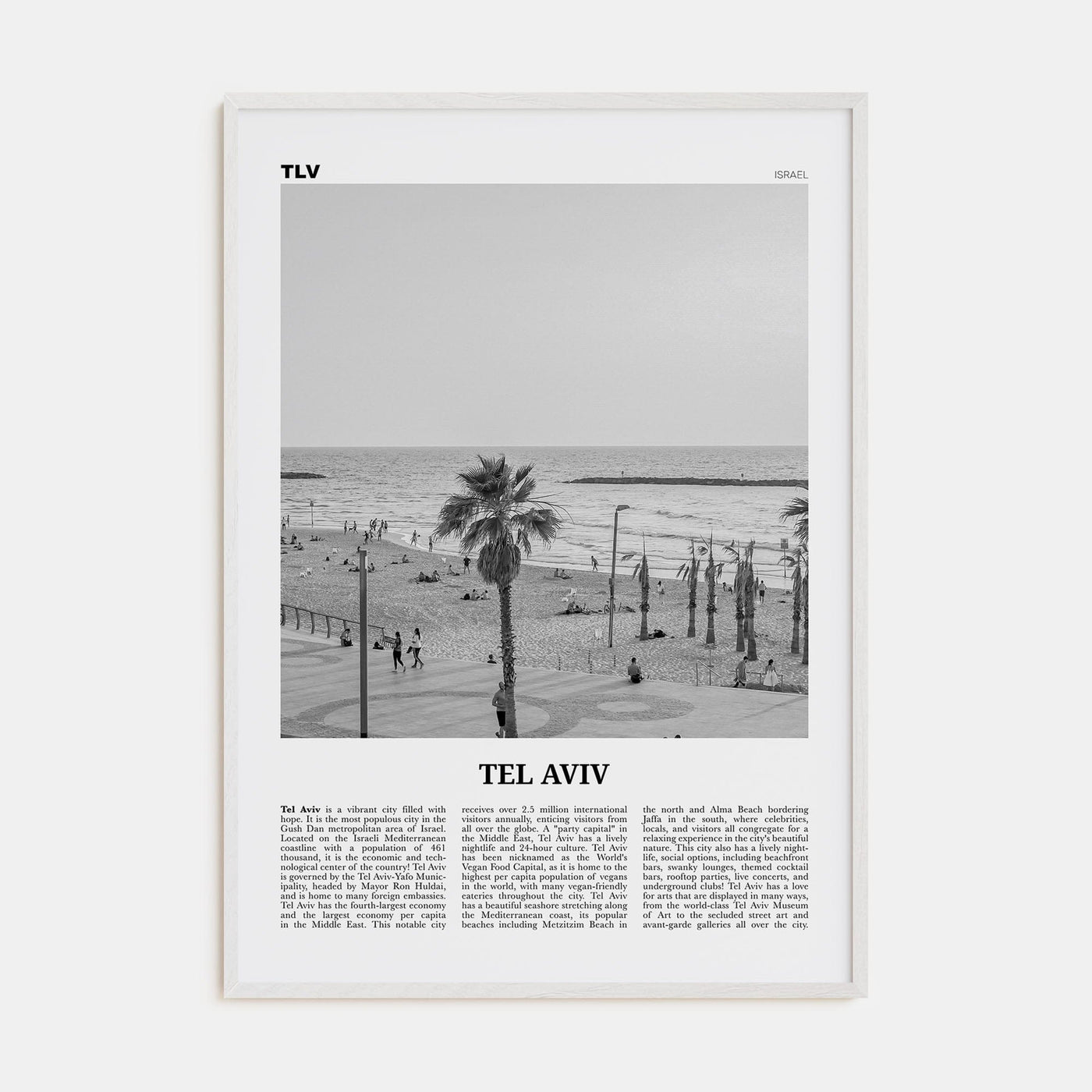 Tel Aviv No 3 Poster White Wood / 8x12 in Nbourhood Travel B&W Poster