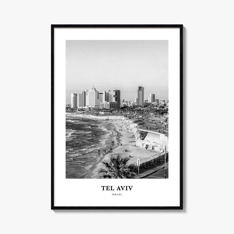 Tel Aviv no. 4 black & white classic poster of Israel – vertical wall art, unframed print shown in interior mockup