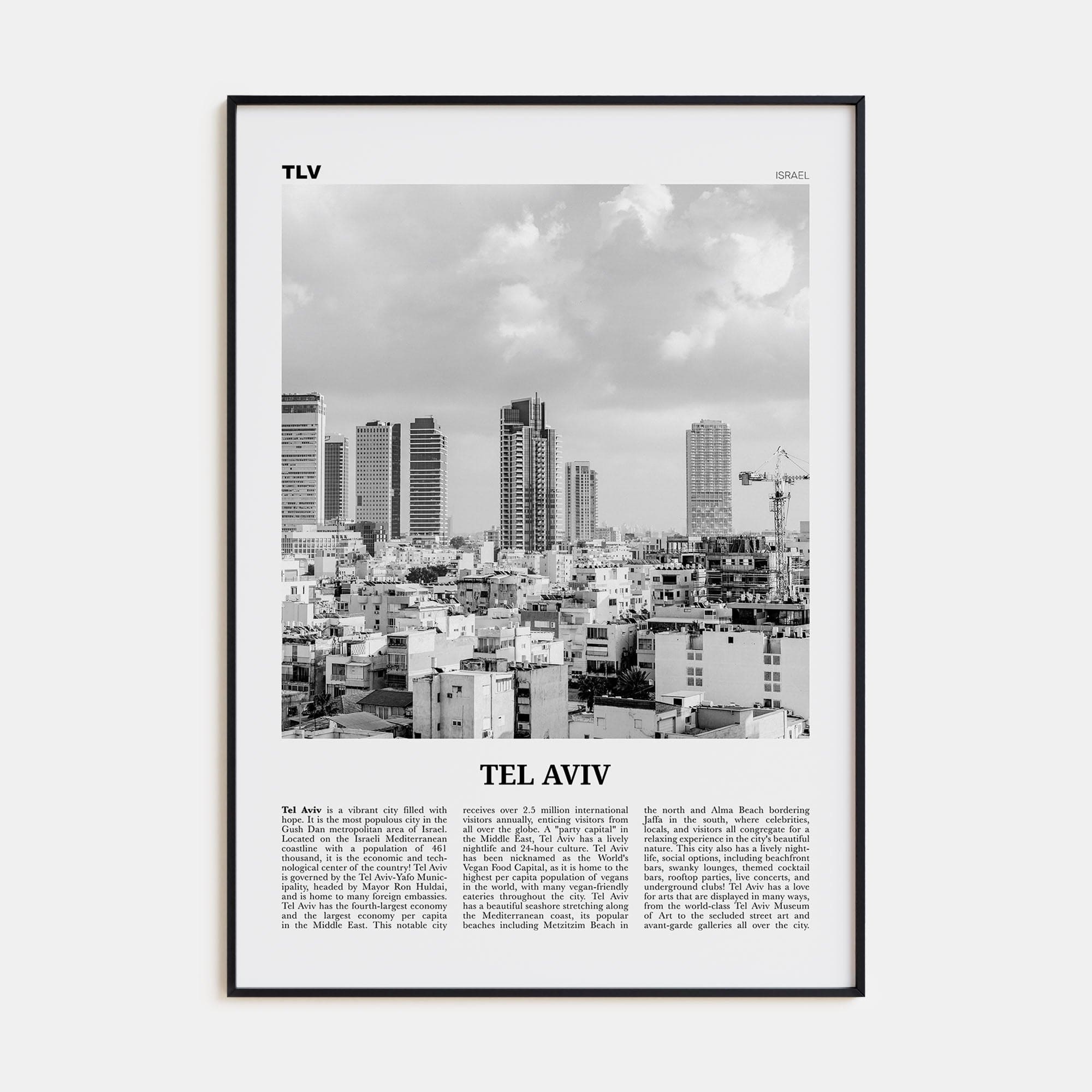 Tel Aviv No 4 Poster Black Metal / 8x12 in Nbourhood Travel B&W Poster