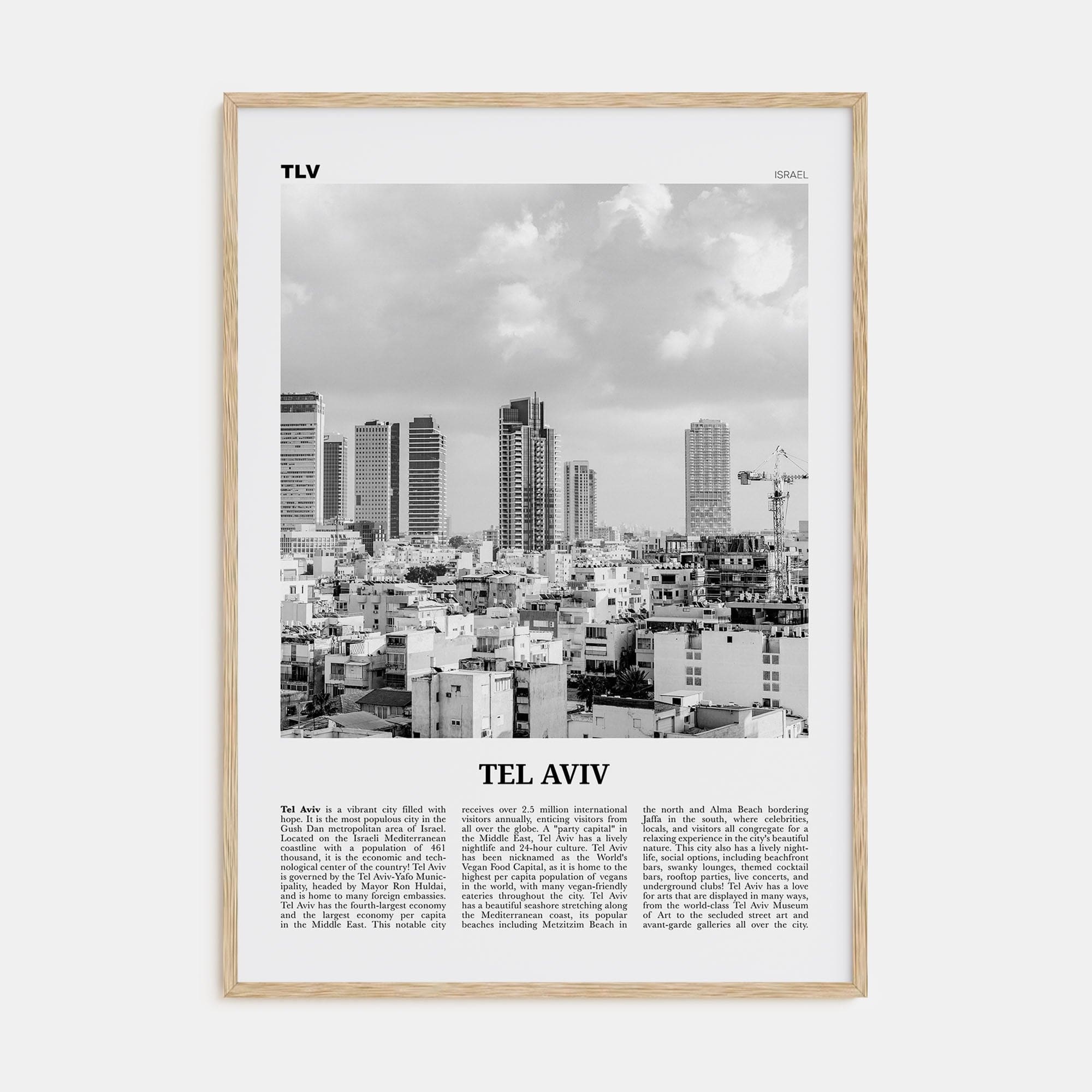 Tel Aviv No 4 Poster Natural Wood / 8x12 in Nbourhood Travel B&W Poster