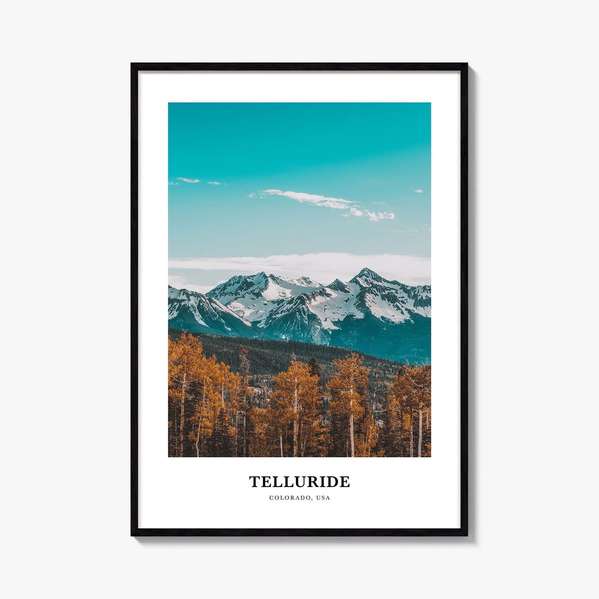 Telluride colorful classic poster of Colorado, USA – vertical wall art, unframed print shown in interior mockup