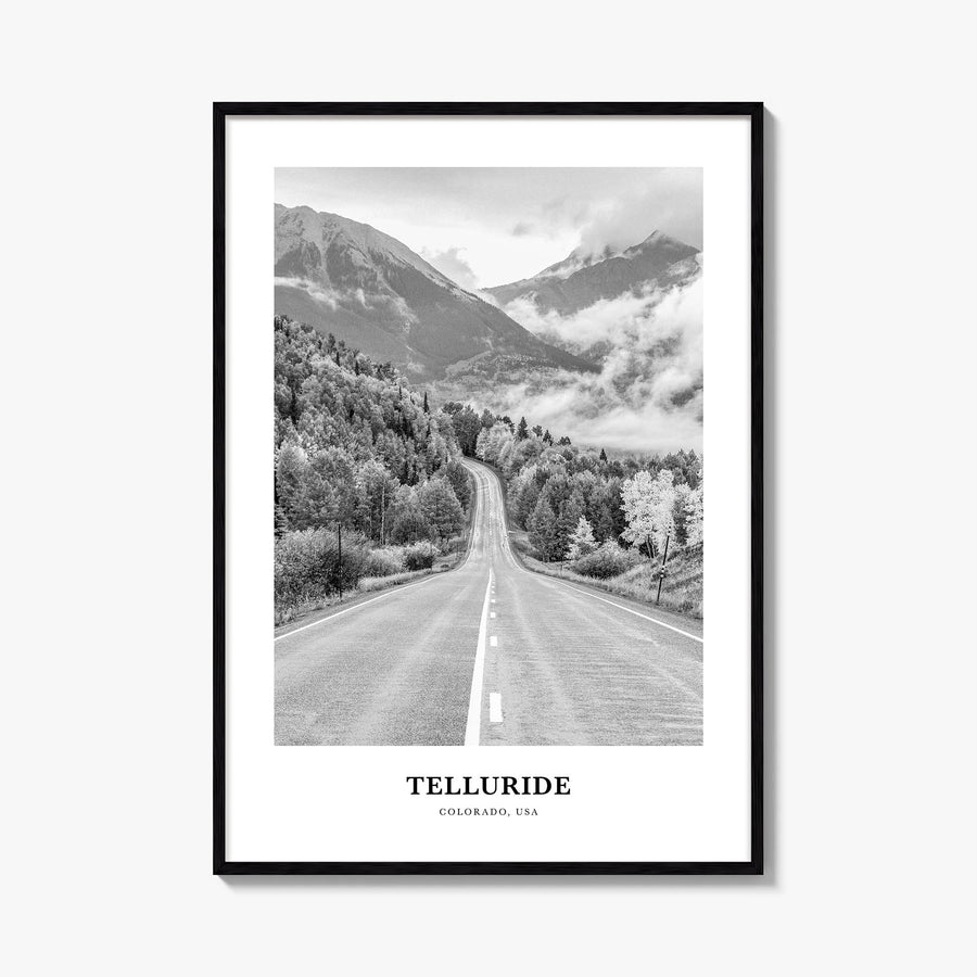 Telluride no. 1 black & white classic poster of Colorado, USA – vertical wall art, unframed print shown in interior mockup