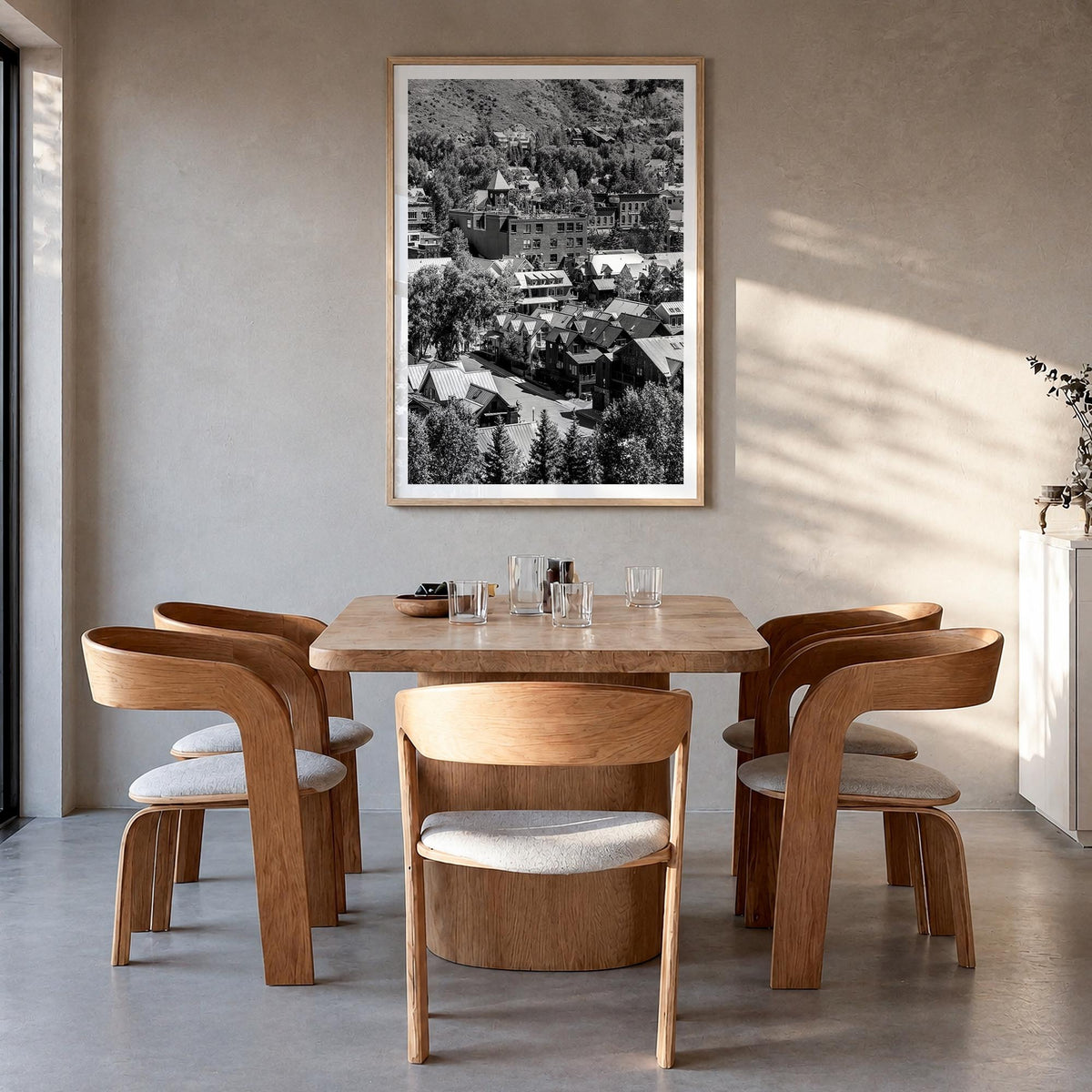 Telluride no. 1 black & white photo poster of Colorado, USA – vertical wall art in natural wood frame with white border, hang
