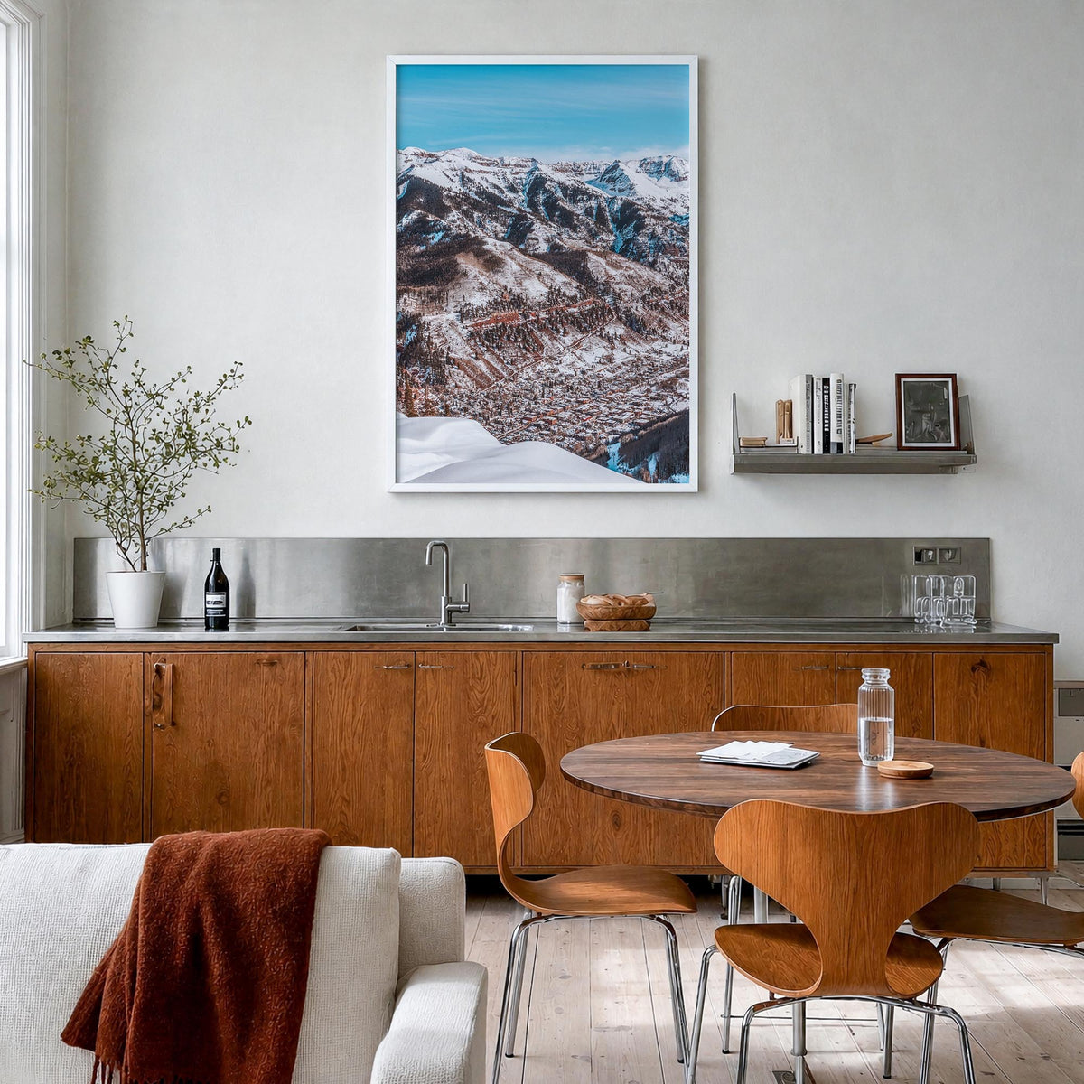 Telluride no. 1 colorful photo poster of Colorado, USA – vertical wall art in white wood frame, hanging on wall