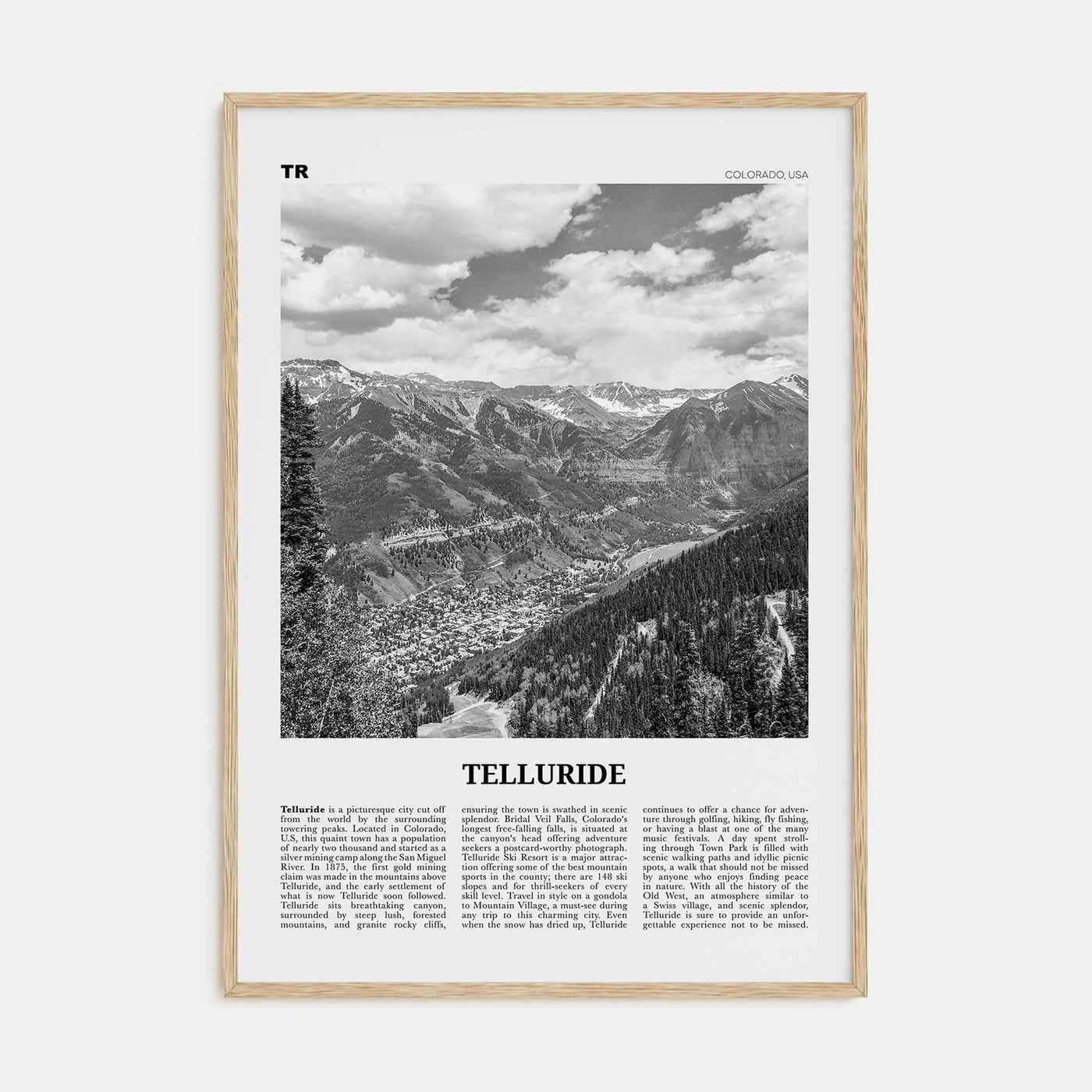 Telluride No 1 Poster Natural Wood / 8x12 in Nbourhood Travel B&W Poster