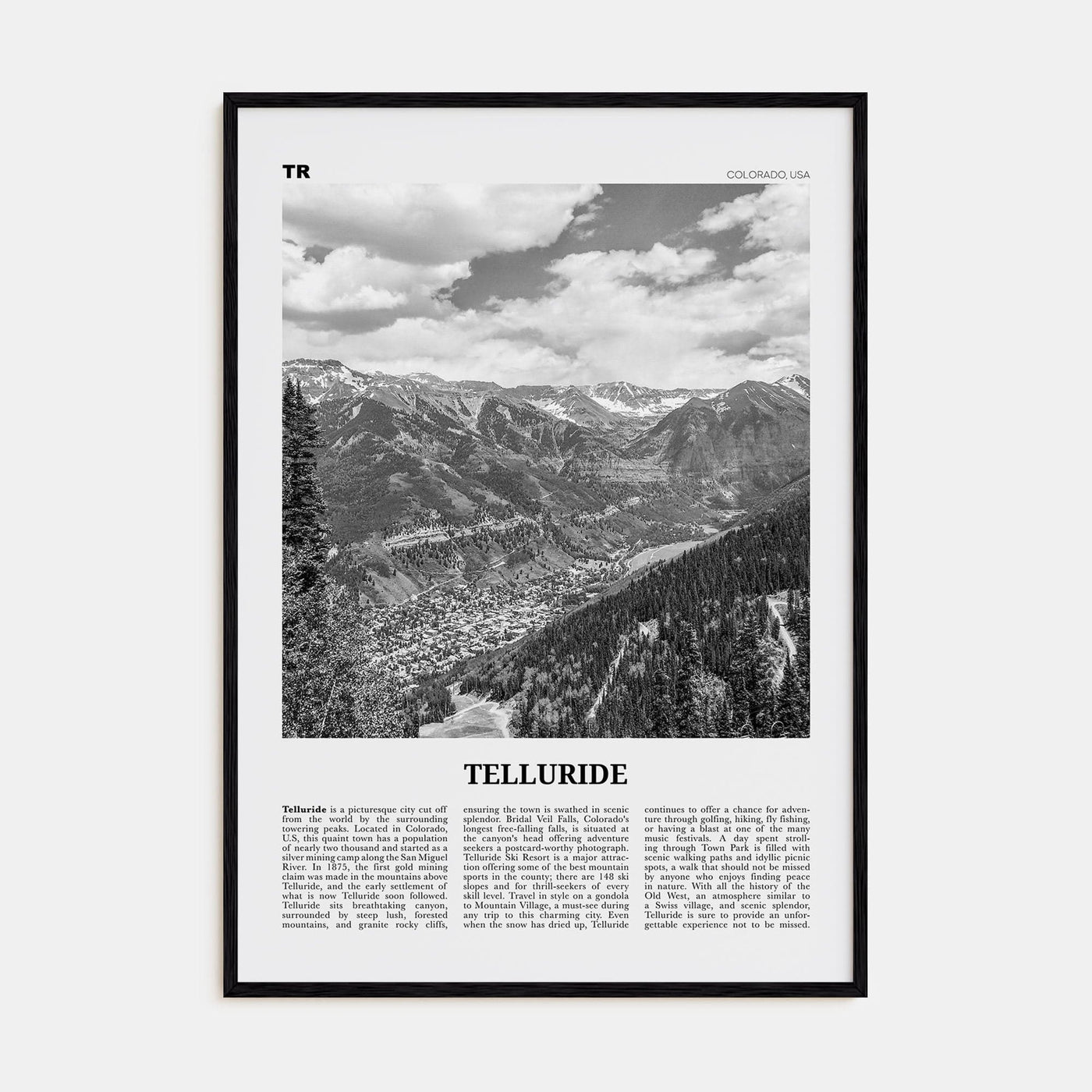 Telluride No 1 Poster Black Wood / 8x12 in Nbourhood Travel B&W Poster