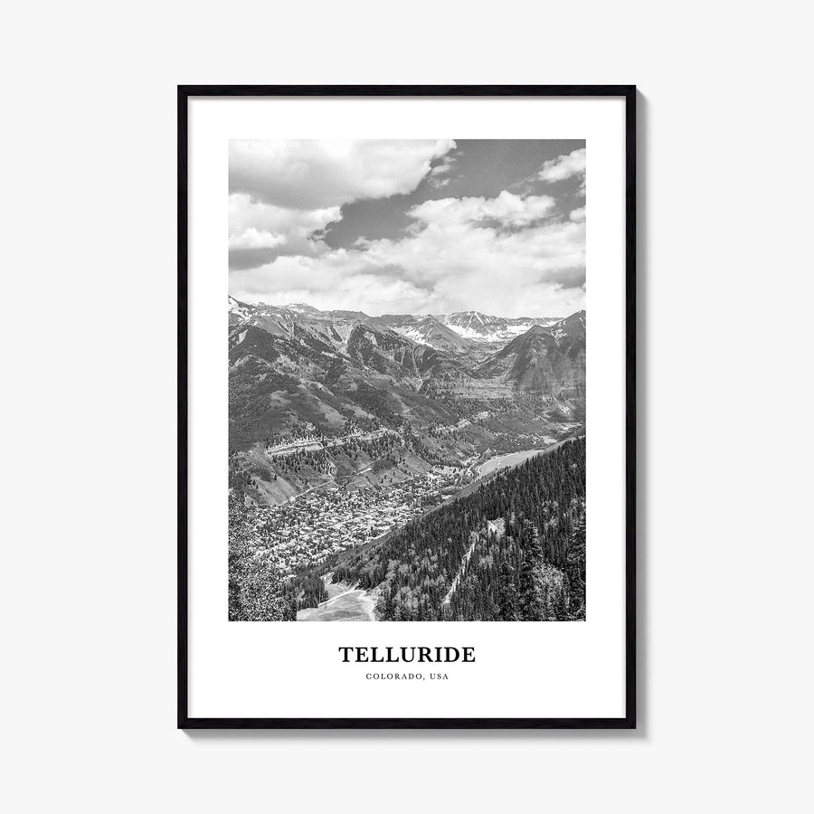 Telluride no. 2 black & white classic poster of Colorado, USA – vertical wall art, unframed print shown in interior mockup