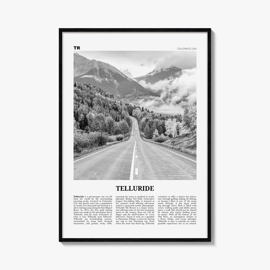 Telluride no. 2 black & white newspaper poster of Colorado, USA – vertical wall art, unframed print shown in interior mockup