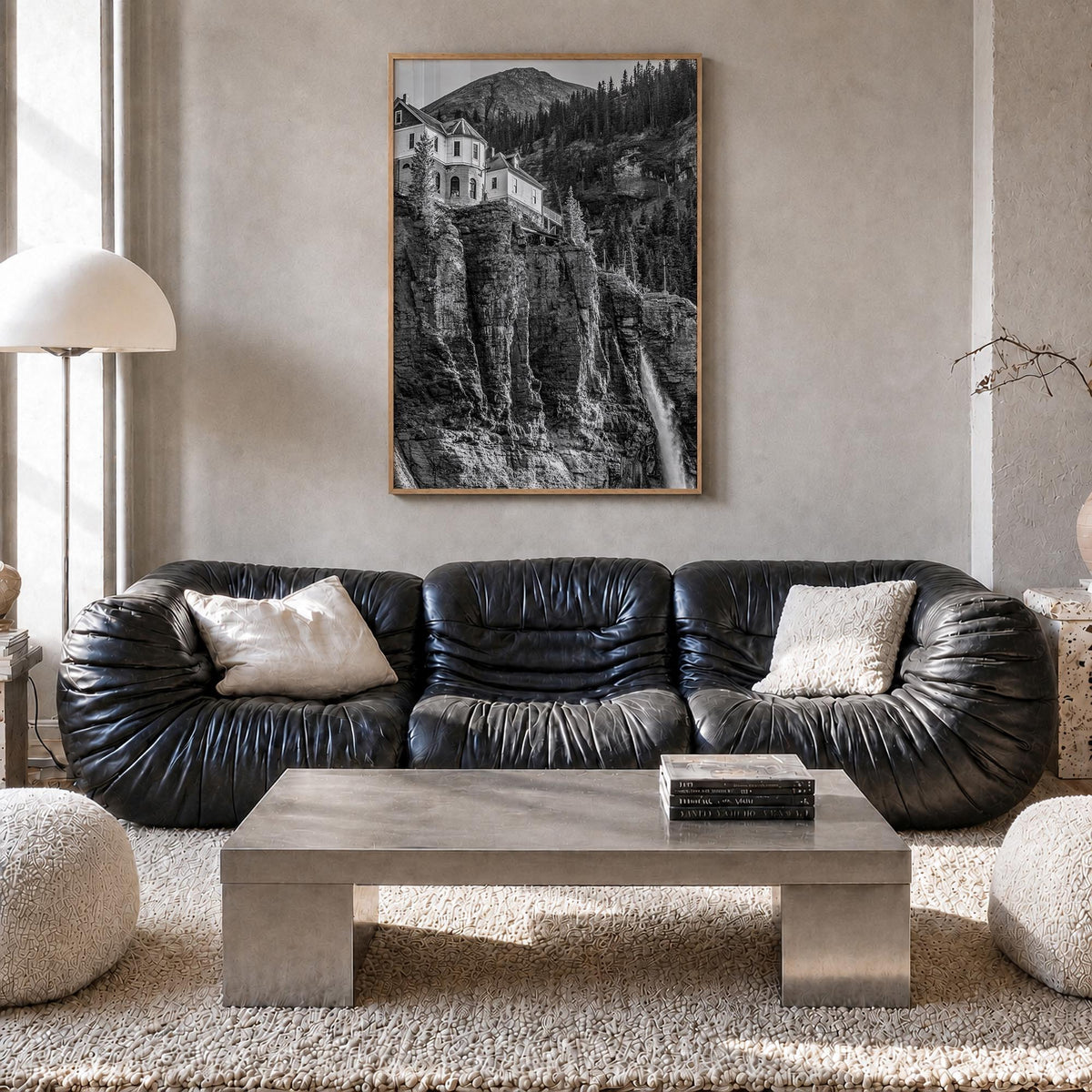 Telluride no. 2 black & white photo poster of Colorado, USA – vertical wall art in natural wood frame, hanging on wall