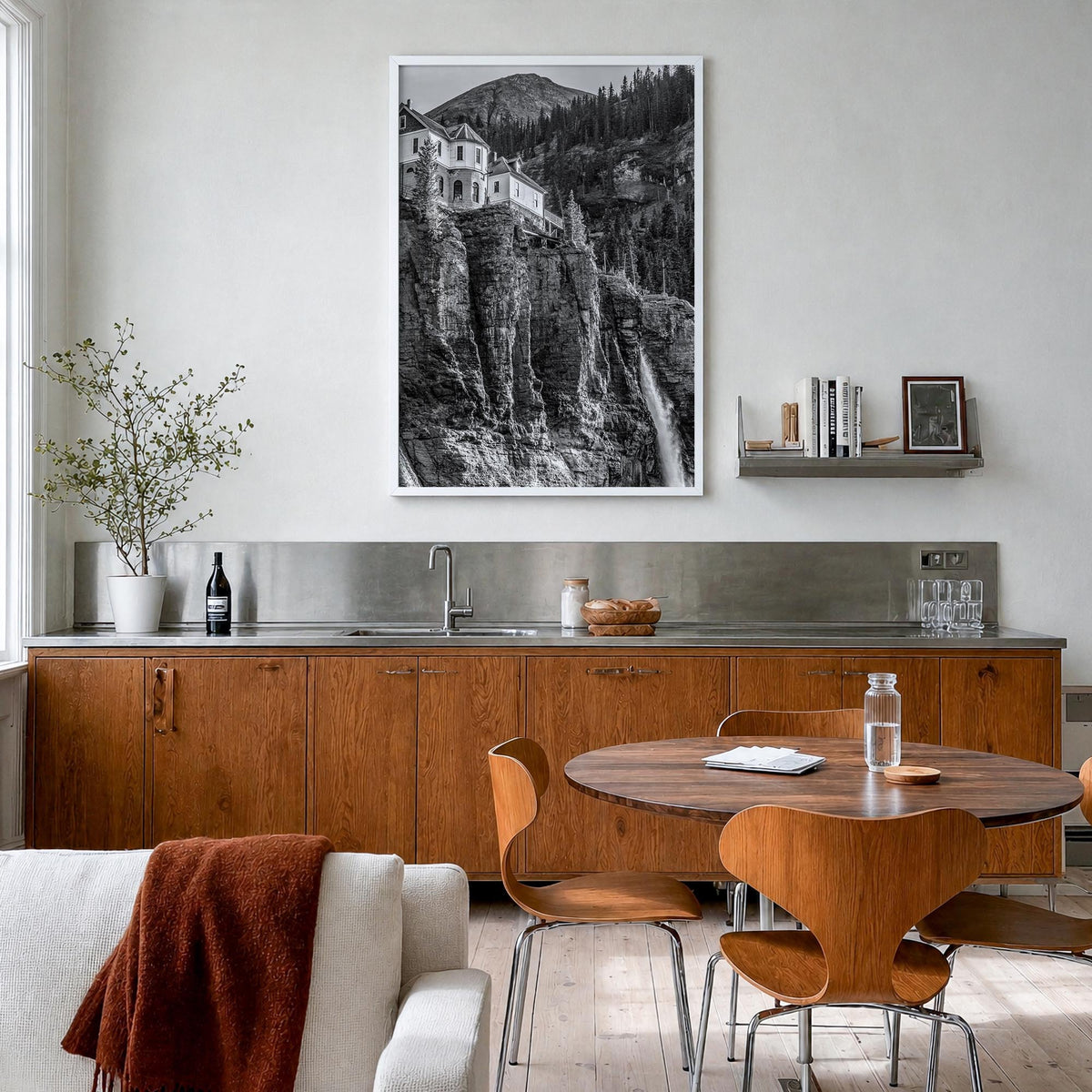 Telluride no. 2 black & white photo poster of Colorado, USA – vertical wall art in white wood frame, hanging on wall