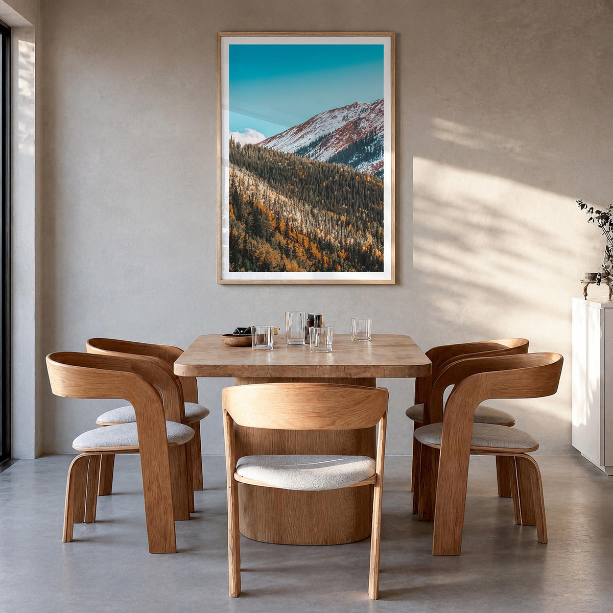 Telluride no. 2 colorful photo poster of Colorado, USA – vertical wall art in natural wood frame with white border, hanging o