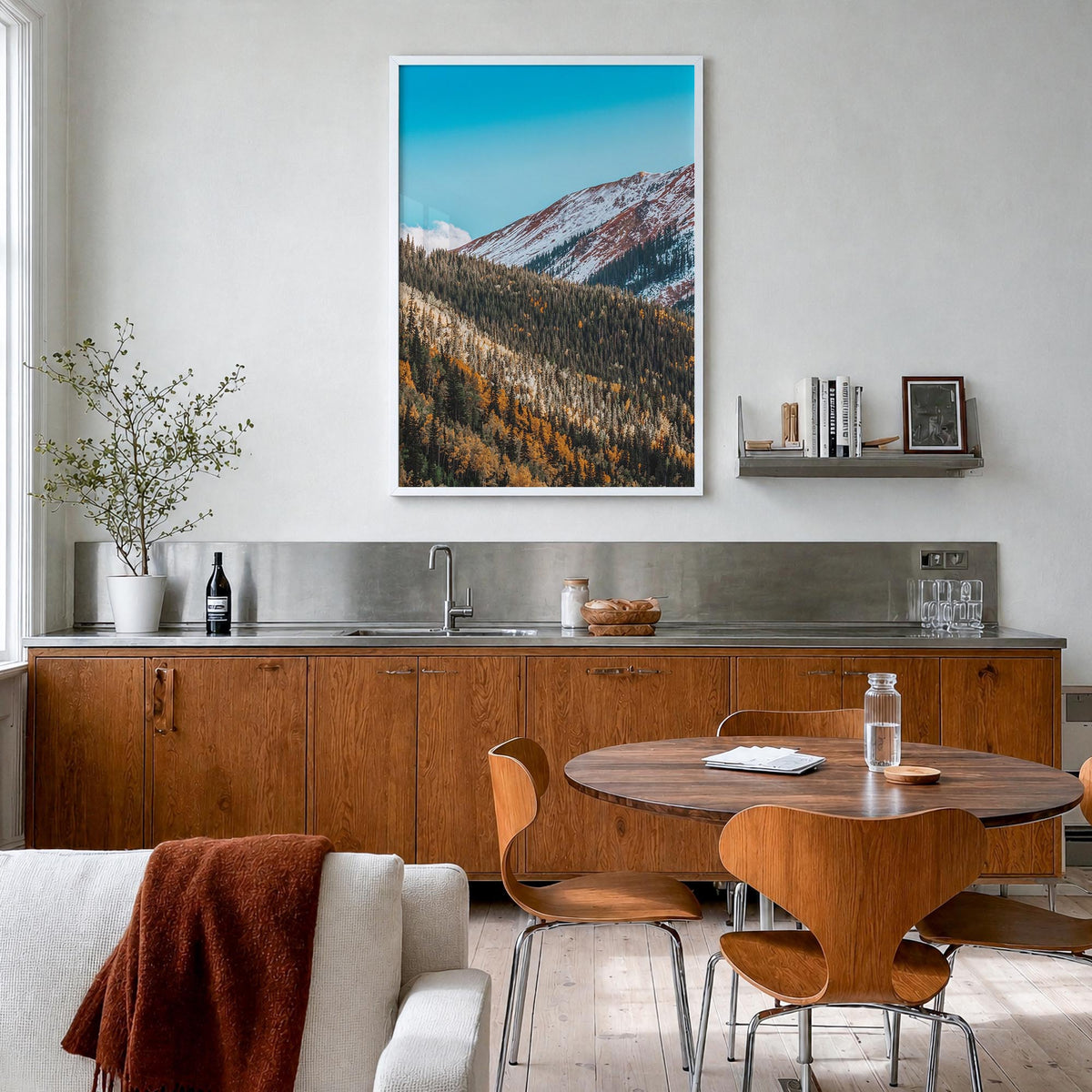 Telluride no. 2 colorful photo poster of Colorado, USA – vertical wall art in white wood frame, hanging on wall
