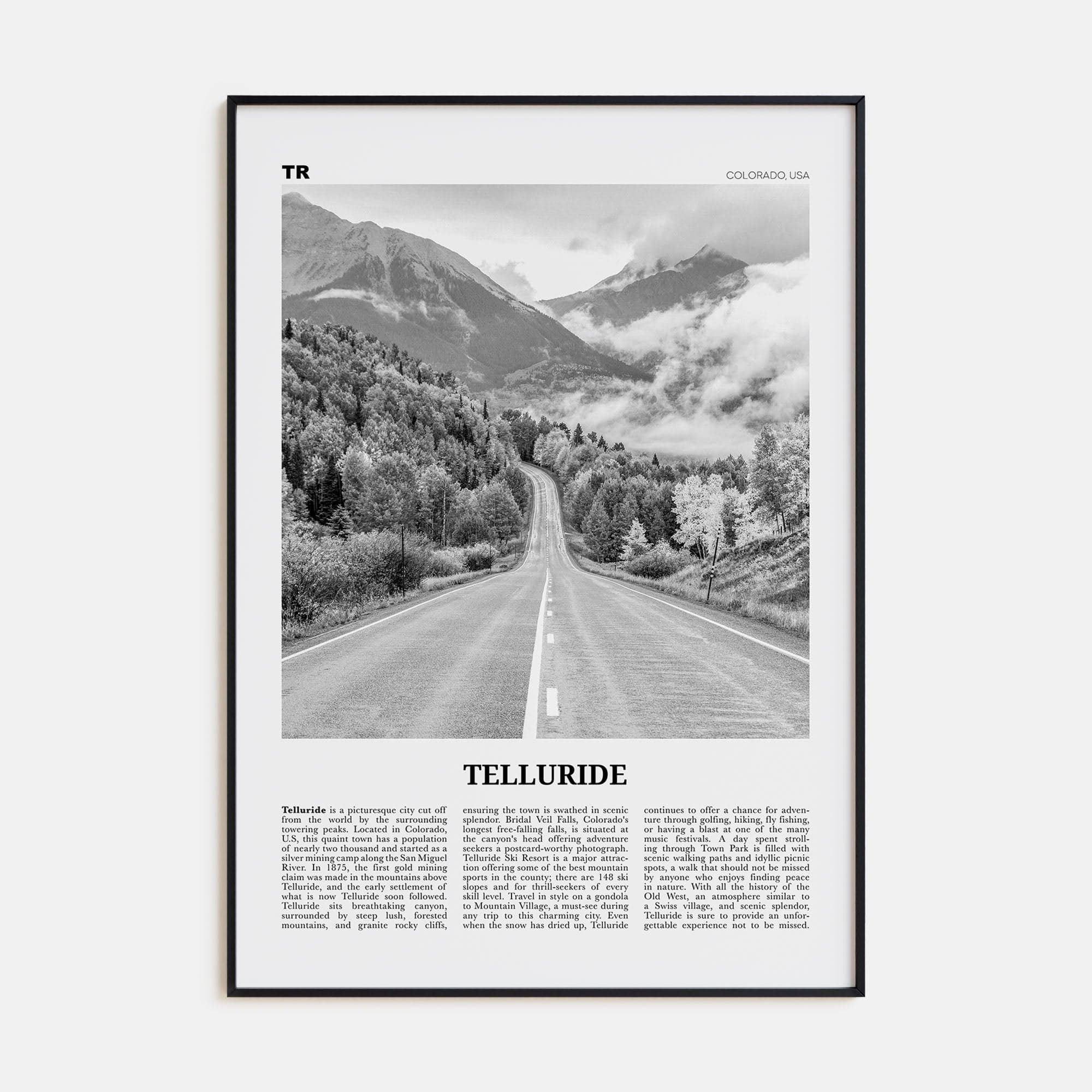 Telluride No 2 Poster Black Metal / 8x12 in Nbourhood Travel B&W Poster