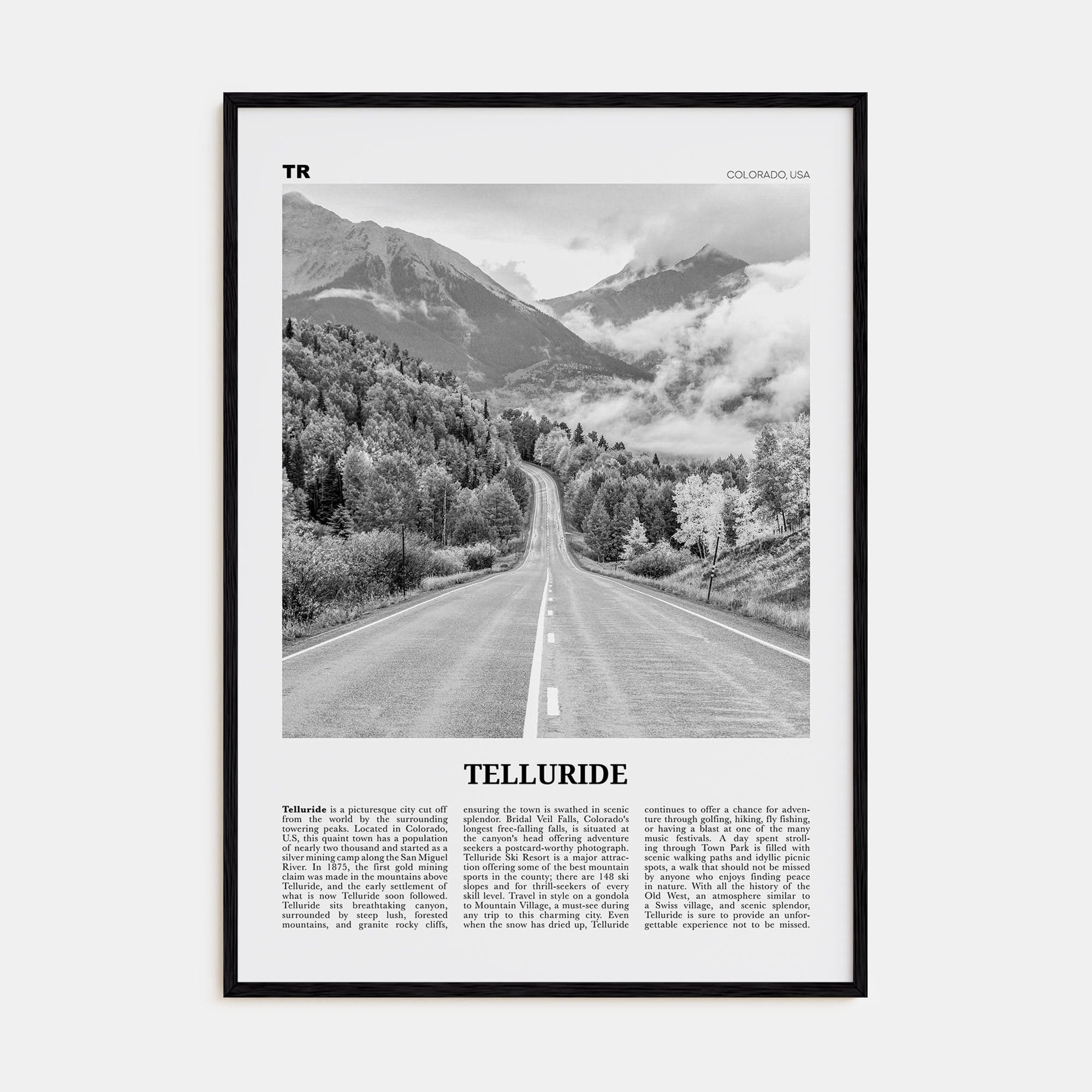 Telluride No 2 Poster Black Wood / 8x12 in Nbourhood Travel B&W Poster