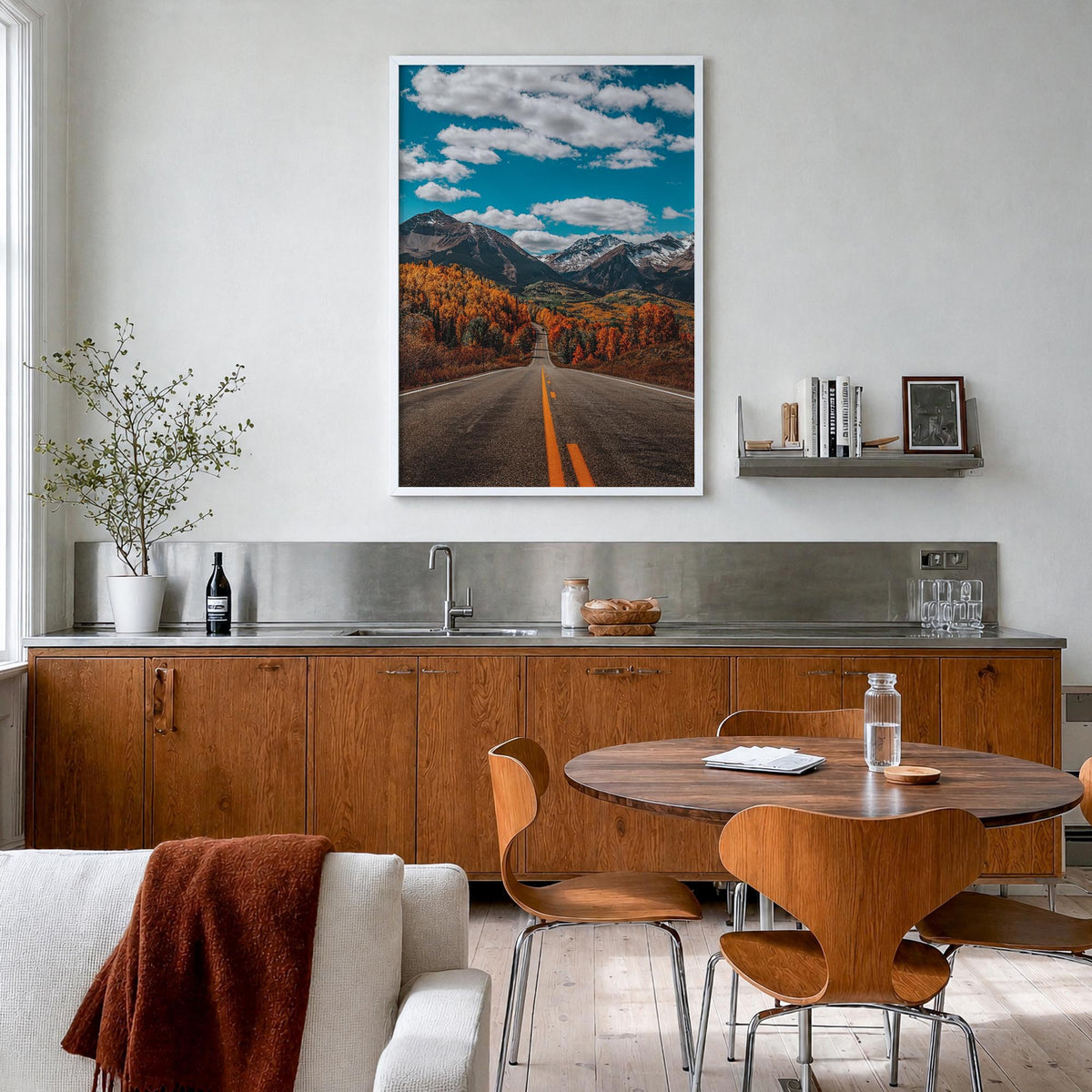 Telluride no. 3 colorful photo poster of Colorado, USA – vertical wall art in white wood frame, hanging on wall