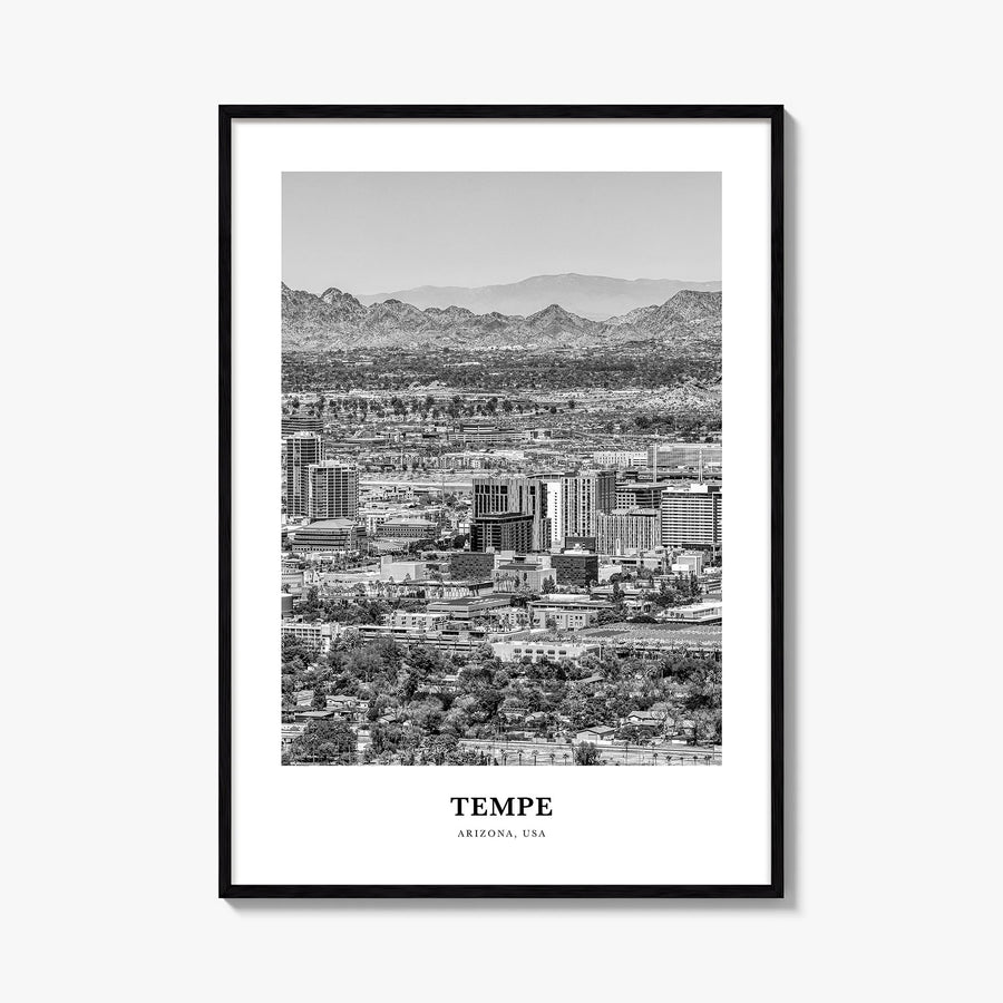 Tempe black & white classic poster of Arizona, USA – vertical wall art, unframed print shown in interior mockup