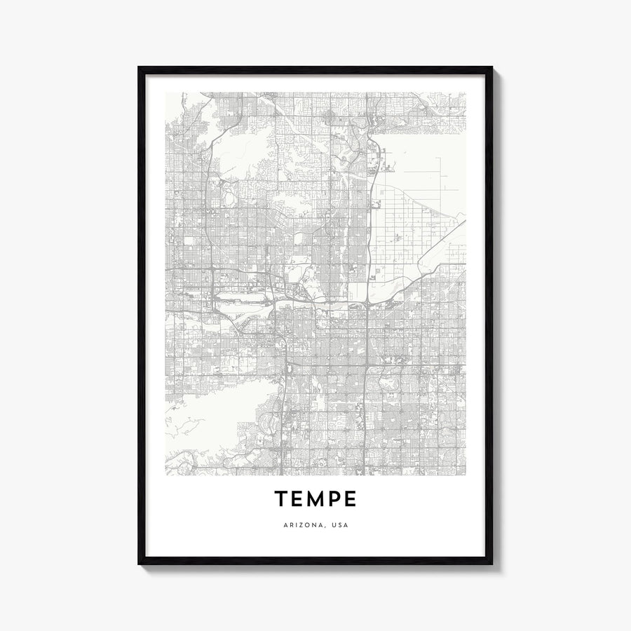 Tempe black & white map poster of Arizona, USA – vertical wall art, unframed print shown in interior mockup