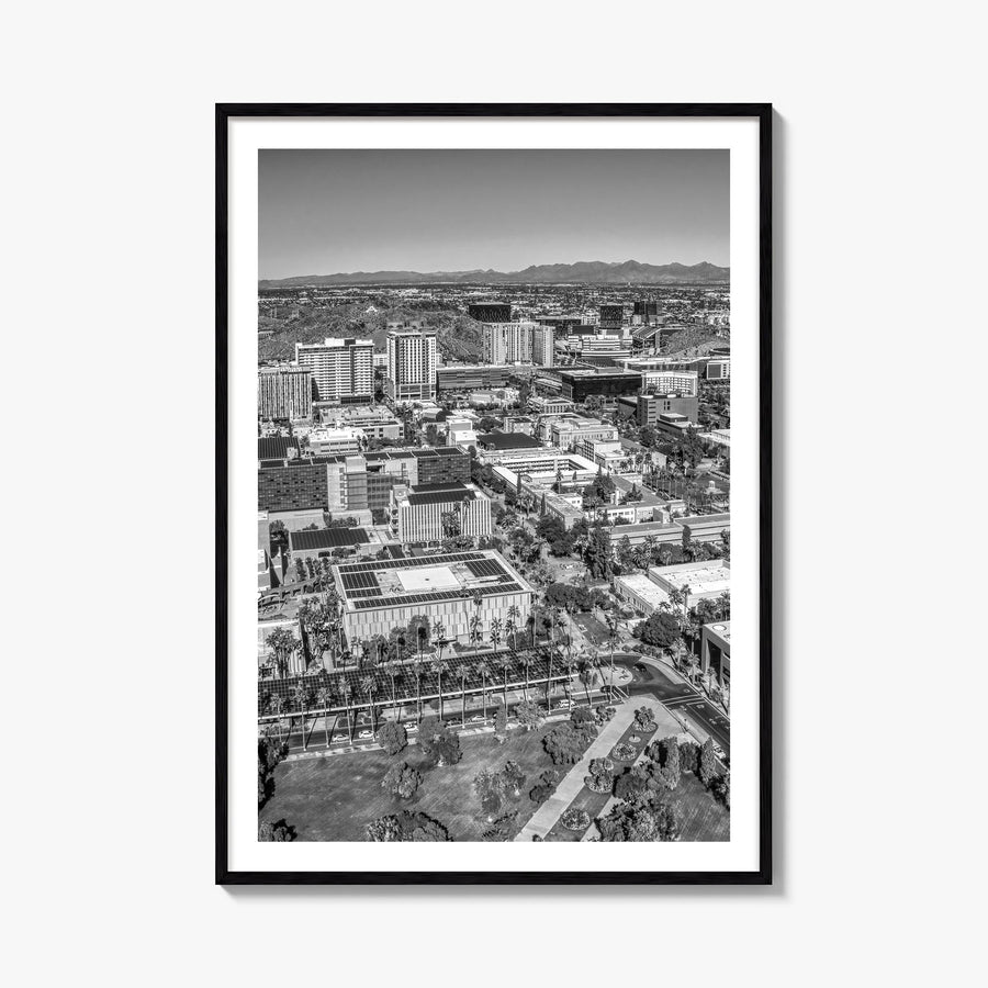 Tempe black & white photo poster of Arizona, USA – vertical wall art, unframed print shown in interior mockup