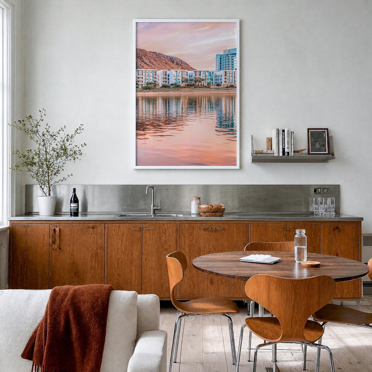 Tempe colorful photo poster of Arizona, USA – vertical wall art in white wood frame, hanging on wall