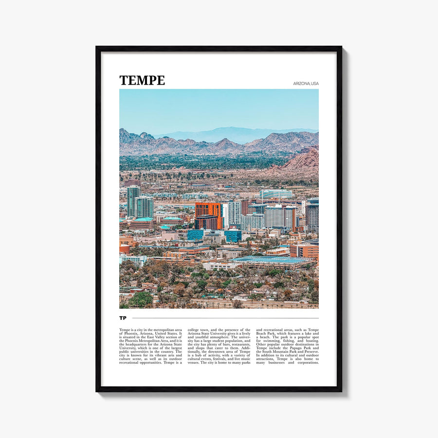 Tempe colorful travel poster of Arizona, USA – vertical wall art, unframed print shown in interior mockup