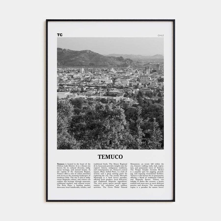 Temuco Poster Black Metal / 8x12 in Nbourhood Travel B&W Poster