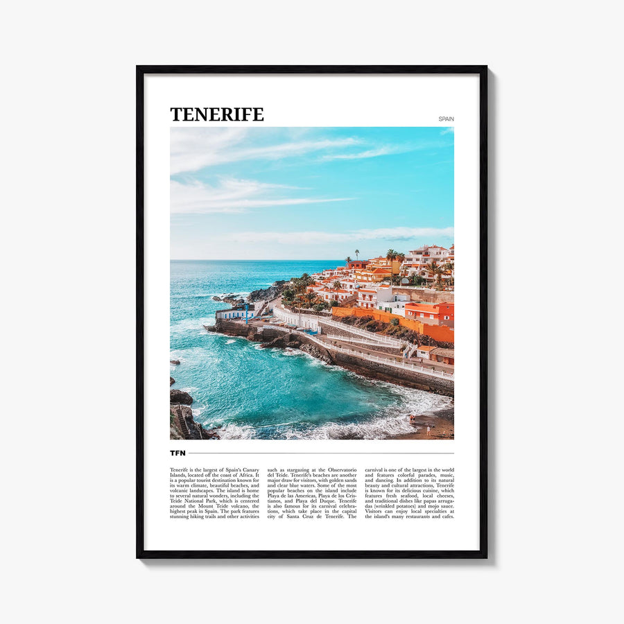 Tenerife colorful travel poster of Spain – vertical wall art, unframed print shown in interior mockup