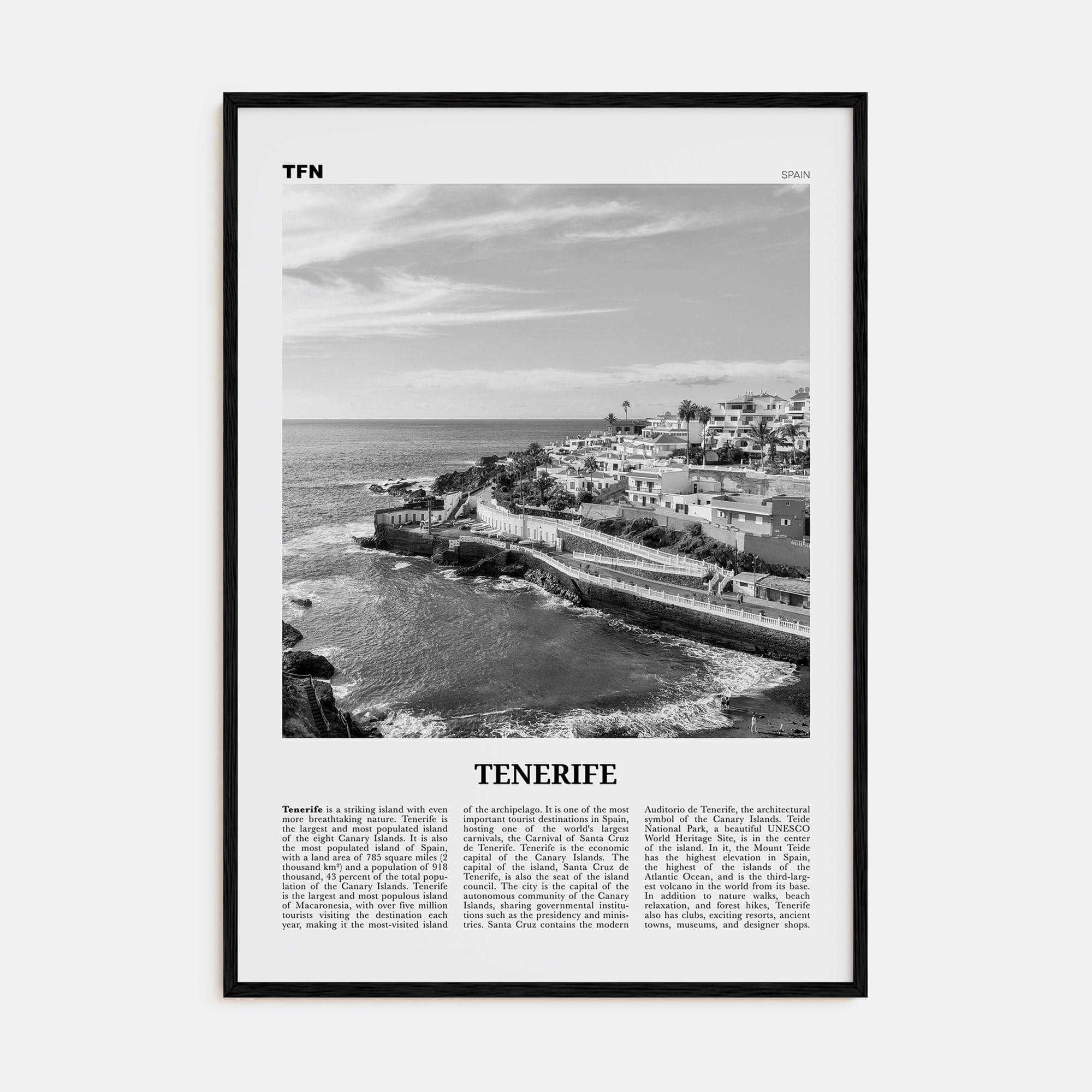 Tenerife Poster Black Wood / 8x12 in Nbourhood Travel B&W Poster