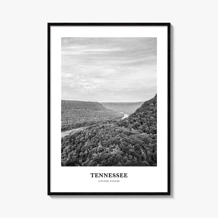 Tennessee black & white classic poster of United States – vertical wall art, unframed print shown in interior mockup