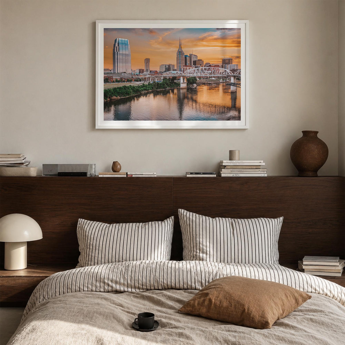 Tennessee colorful photo poster of United States – horizontal wall art in white wood frame with white border, hanging on wall