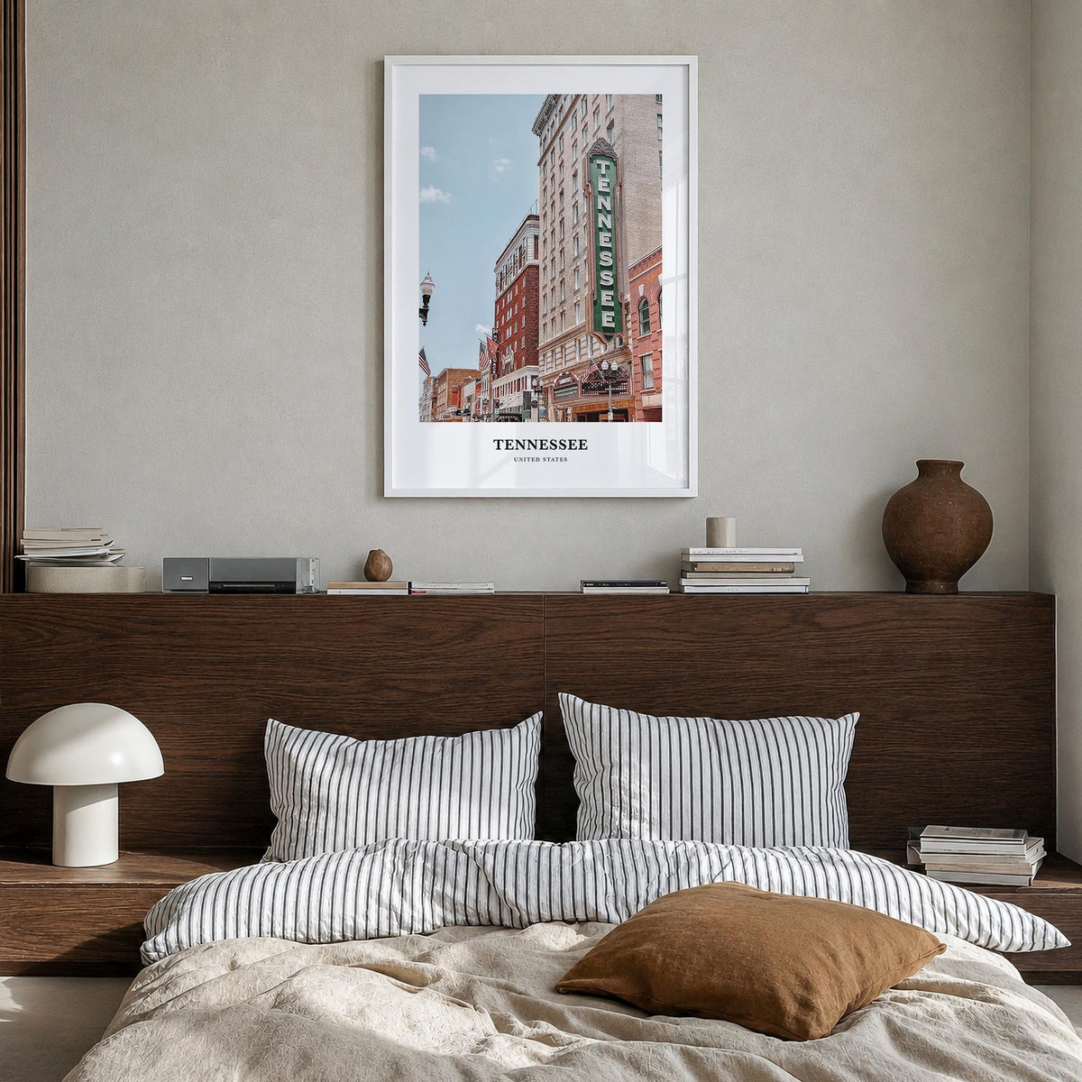 Tennessee no. 1 colorful classic poster of United States – vertical wall art in white wood frame, hanging on wall