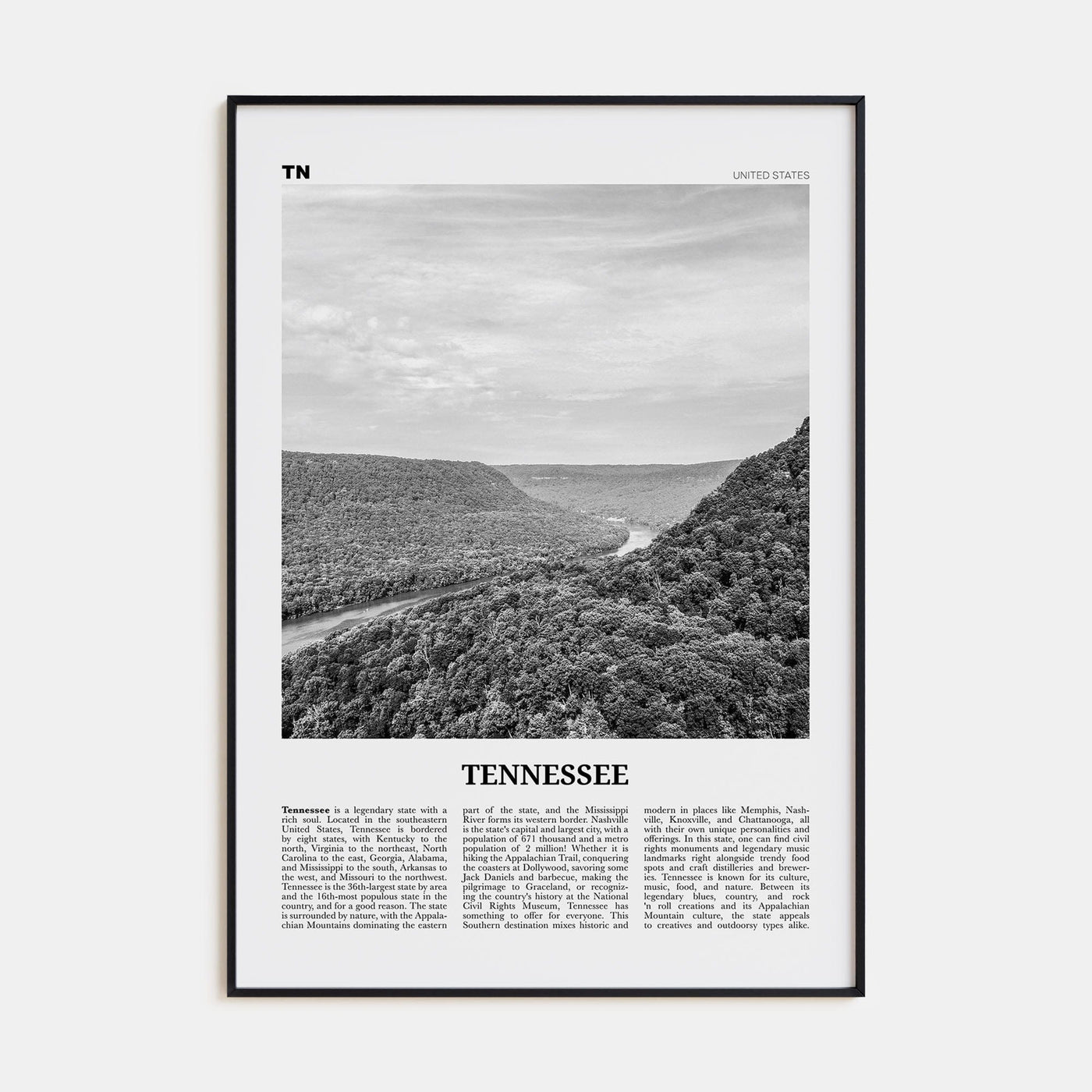 Tennessee No 1 Poster Black Metal / 8x12 in Nbourhood Travel B&W Poster