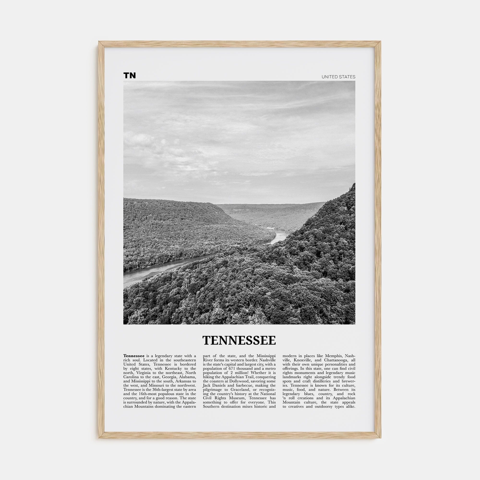 Tennessee No 1 Poster Natural Wood / 8x12 in Nbourhood Travel B&W Poster