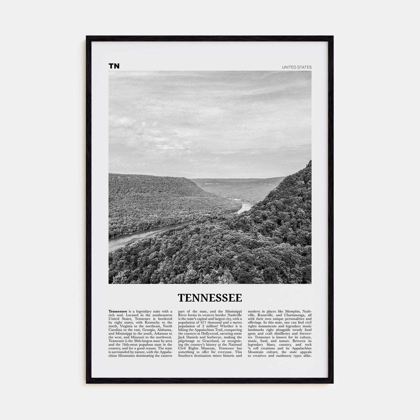 Tennessee No 1 Poster Black Wood / 8x12 in Nbourhood Travel B&W Poster