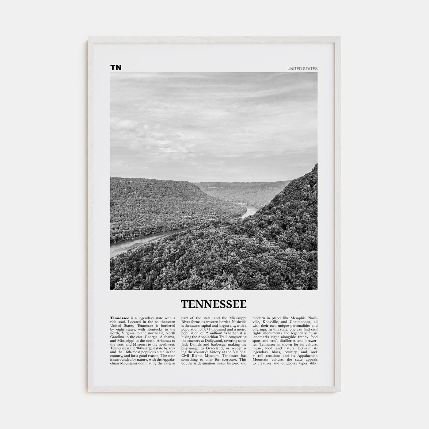 Tennessee No 1 Poster White Wood / 8x12 in Nbourhood Travel B&W Poster