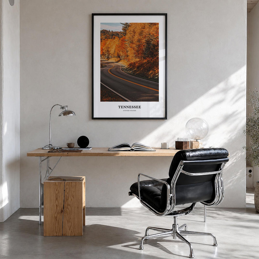 Tennessee no. 2 colorful classic poster of United States – vertical wall art in black wood frame, hanging on wall