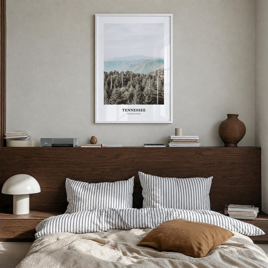 Tennessee no. 3 colorful classic poster of United States – vertical wall art in white wood frame, hanging on wall