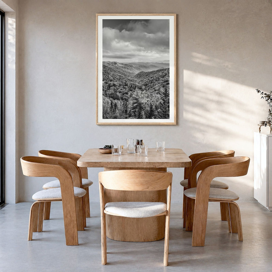 Tennessee Photo No 1 Poster in a natural wood frame, hanging in a dining room, white border