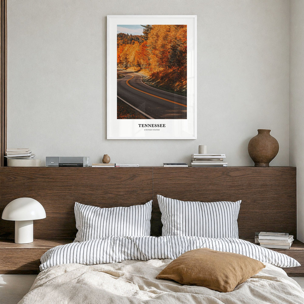 Tennessee Classic No 2 Poster in a white wood frame, hanging in a bedroom