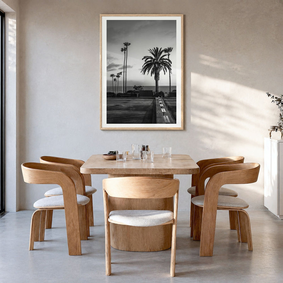 Tennis Court Photo No 2 Poster in a natural wood frame, hanging in a dining room, white border