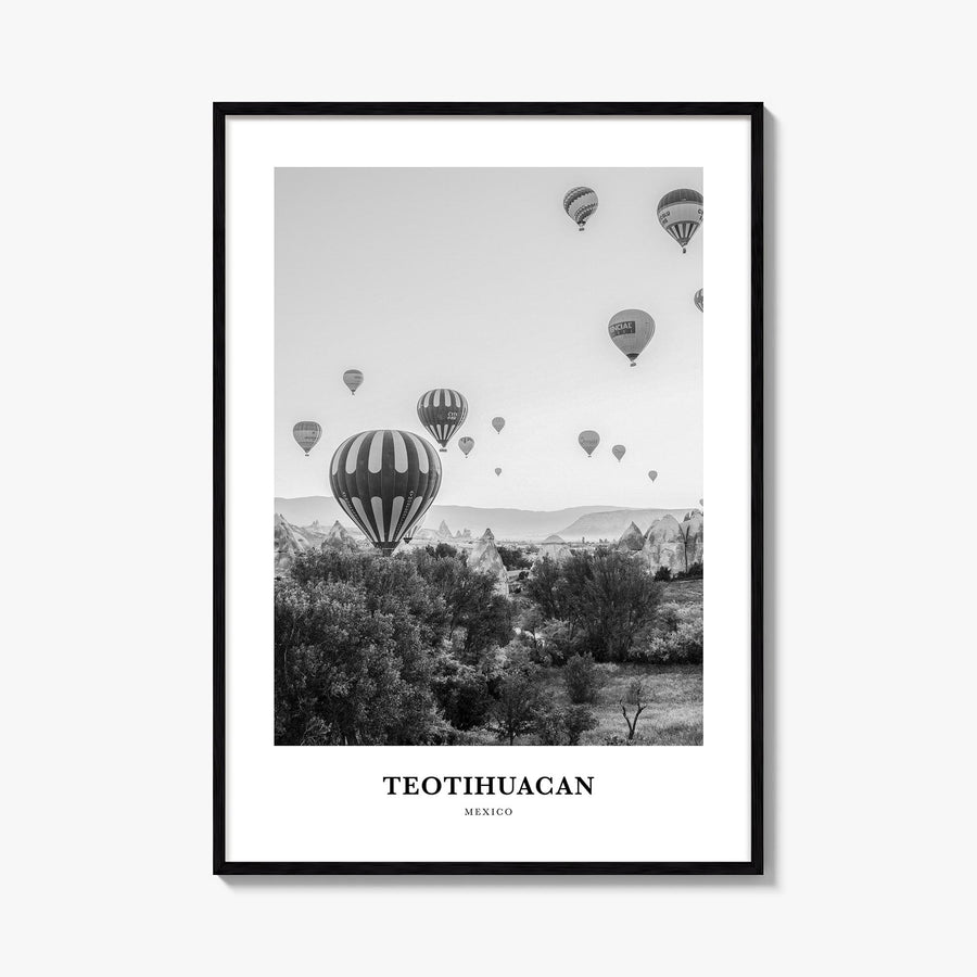 Teotihuacán black & white classic poster of Mexico – vertical wall art, unframed print shown in interior mockup