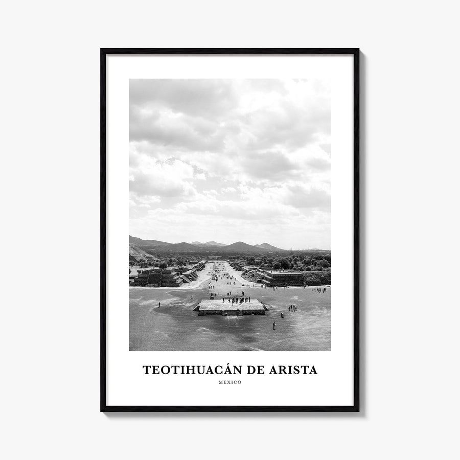 Teotihuacán de Arista black & white classic poster of Mexico – vertical wall art, unframed print shown in interior mockup