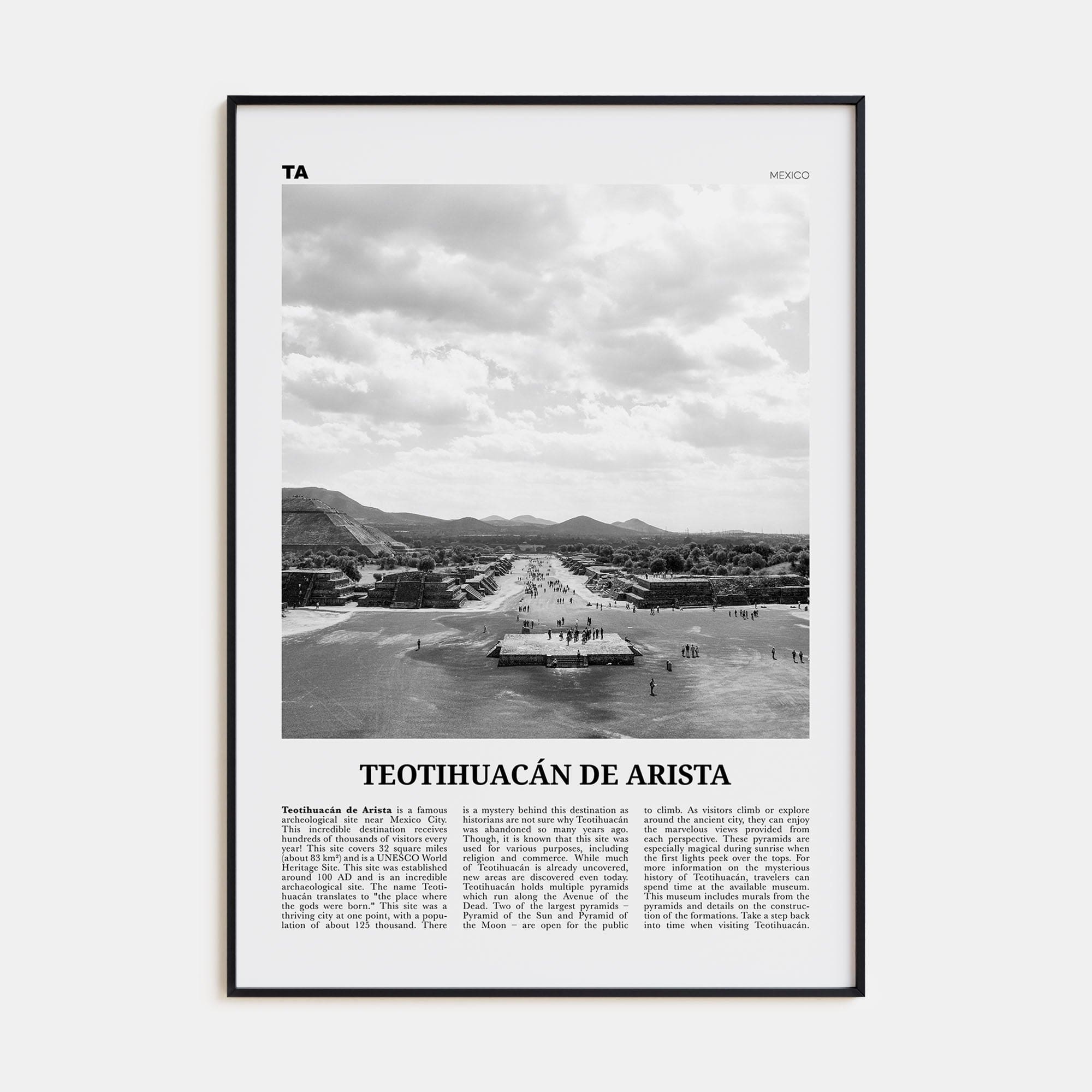 Teotihuacán de Arista Poster Black Metal / 8x12 in Nbourhood Travel B&W Poster