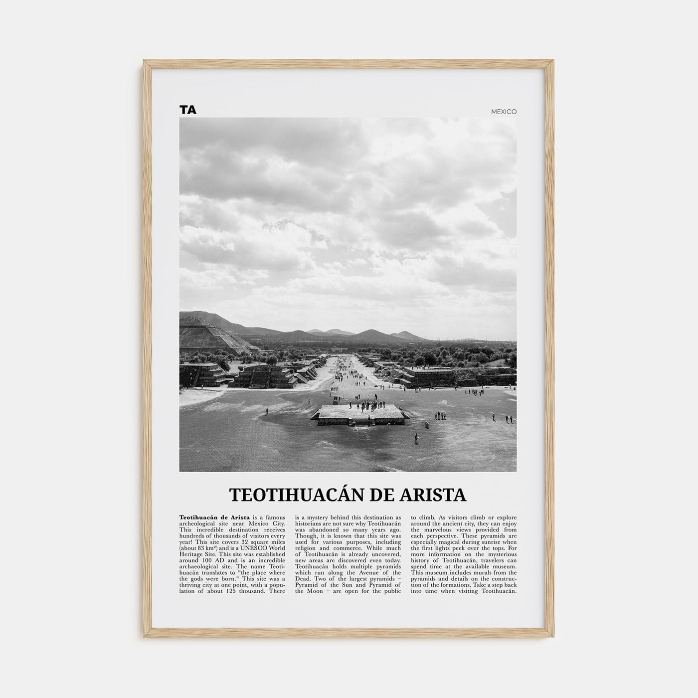 Teotihuacán de Arista Poster Natural Wood / 8x12 in Nbourhood Travel B&W Poster