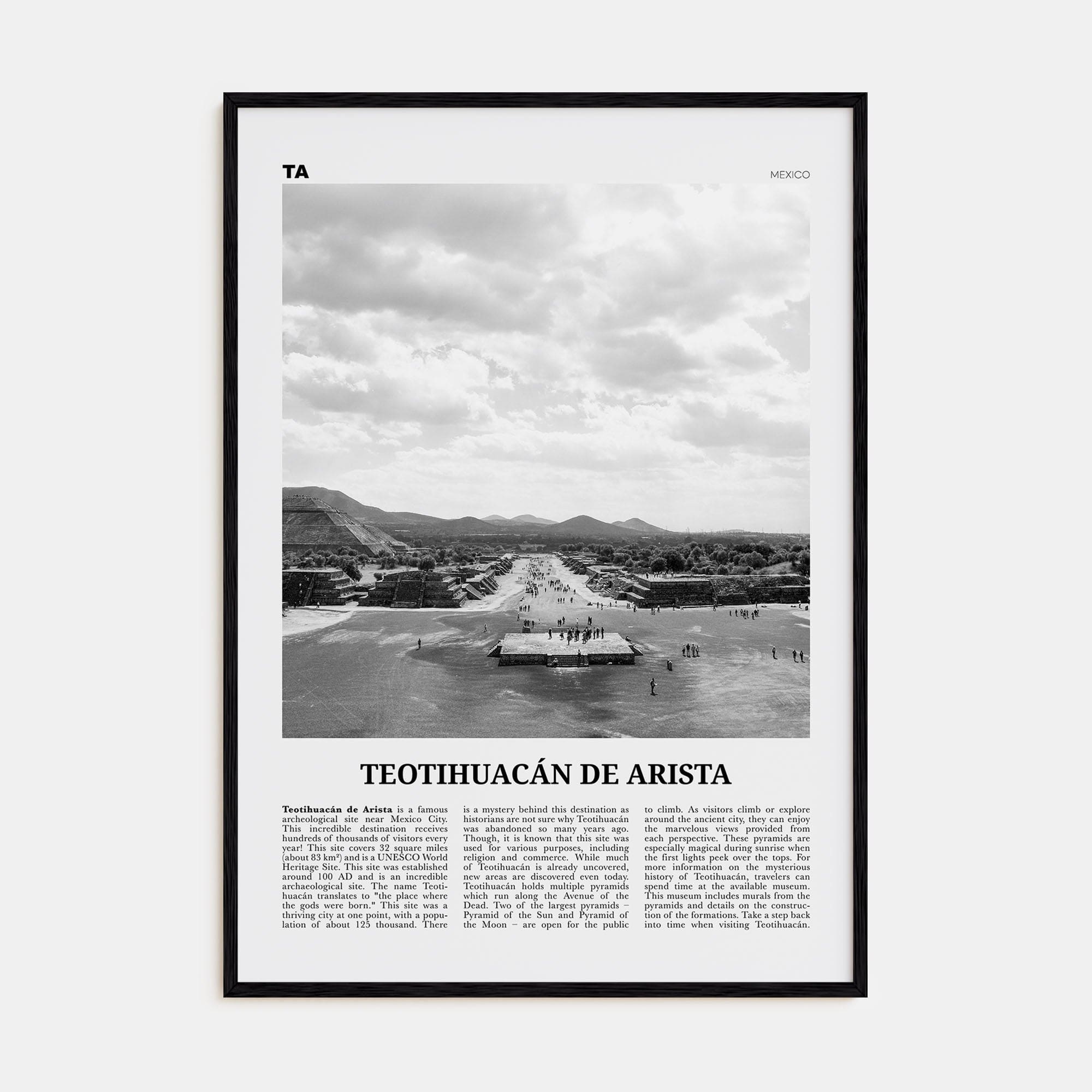 Teotihuacán de Arista Poster Black Wood / 8x12 in Nbourhood Travel B&W Poster