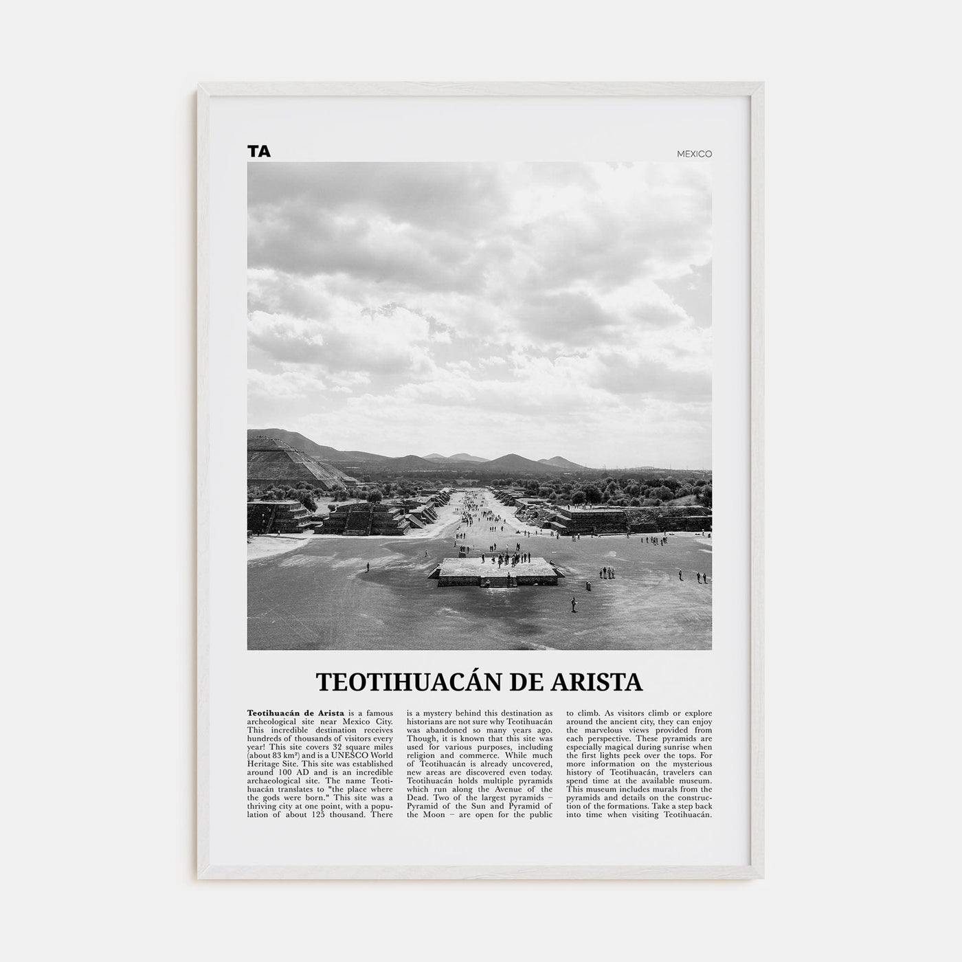 Teotihuacán de Arista Poster White Wood / 8x12 in Nbourhood Travel B&W Poster