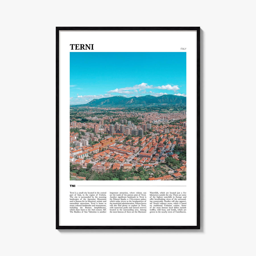 Terni colorful travel poster of Italy – vertical wall art, unframed print shown in interior mockup