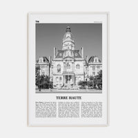 Terre Haute Poster White Wood / 8x12 in Nbourhood Travel B&W Poster