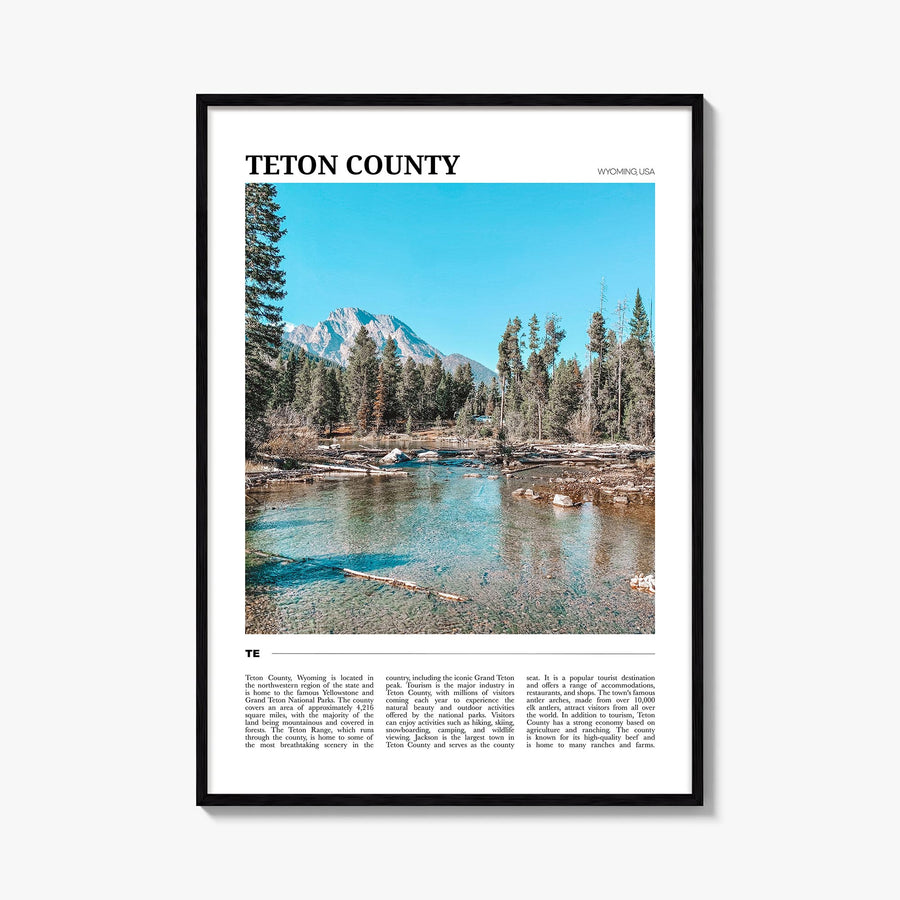 Teton County colorful travel poster of Wyoming, USA – vertical wall art, unframed print shown in interior mockup