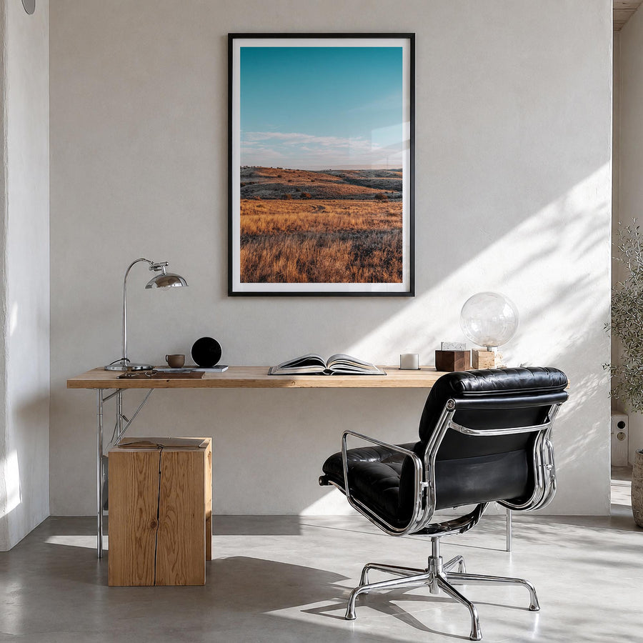 Texas colorful photo poster of United States – vertical wall art in black wood frame with white border, hanging on wall